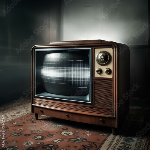 Old TV, historical television, made it wood, glass and metal, black and white TV