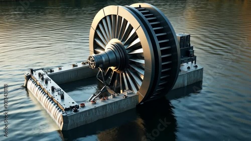 Water turbine with precision engineering, designed for high efficiency in industrial power production. photo