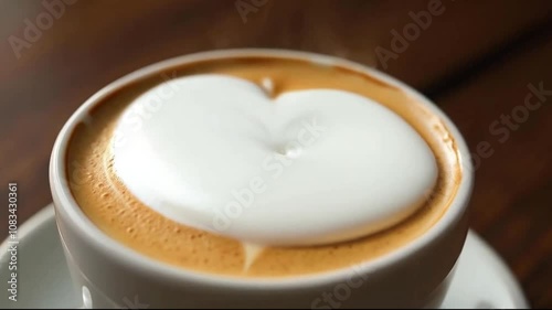 Latte Art Pouring in Coffee Cup  
 photo