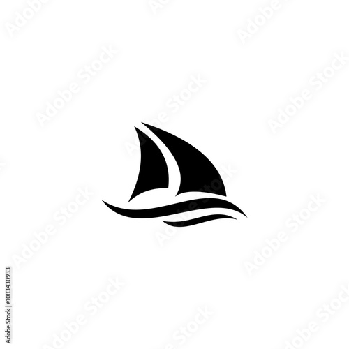 Sailing Vessel Icon: Minimalist black sailboat silhouette, nautical symbol, marine logo design. Perfect for travel, adventure, and nautical themed projects.	
