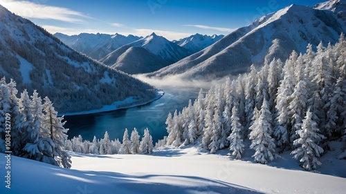 SnowyMountainValleyBackgrounds, WinterLandscapeVisuals, SnowCoveredNatureScenes, FrozenValleyDesigns
 photo