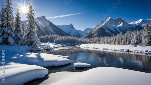 SnowyMountainValleyBackgrounds, WinterLandscapeVisuals, SnowCoveredNatureScenes, FrozenValleyDesigns
 photo