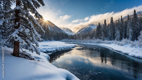 SnowyMountainValleyBackgrounds, WinterLandscapeVisuals, SnowCoveredNatureScenes, FrozenValleyDesigns
 photo