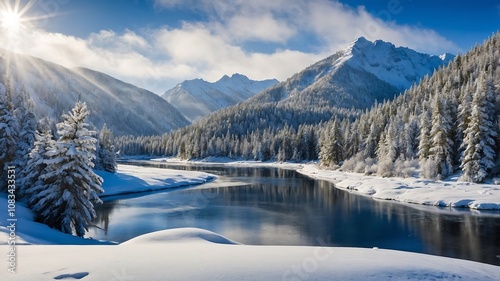 SnowyMountainValleyBackgrounds, WinterLandscapeVisuals, SnowCoveredNatureScenes, FrozenValleyDesigns
 photo