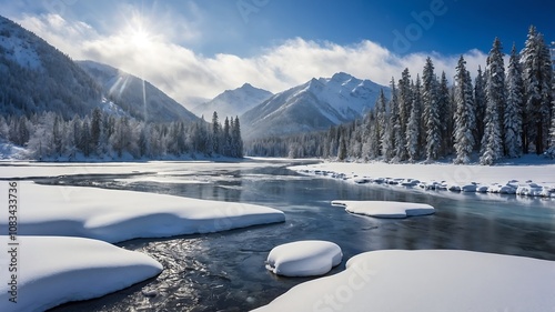 SnowyMountainValleyBackgrounds, WinterLandscapeVisuals, SnowCoveredNatureScenes, FrozenValleyDesigns
 photo