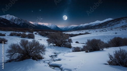 SnowyMountainValleyBackgrounds, WinterLandscapeVisuals, SnowCoveredNatureScenes, FrozenValleyDesigns
 photo