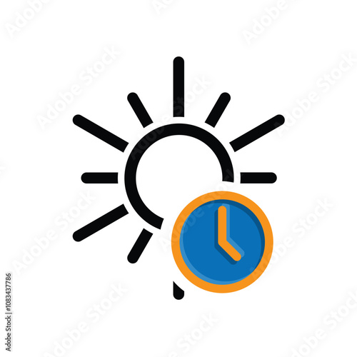 sun icon. sun time, sun with clock, thin line symbol on white background. mixed design style. vector design template