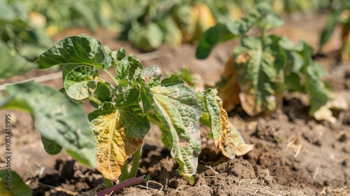 Tomato Plant Disease: Early blight symptoms on tomato plants in a field  photo