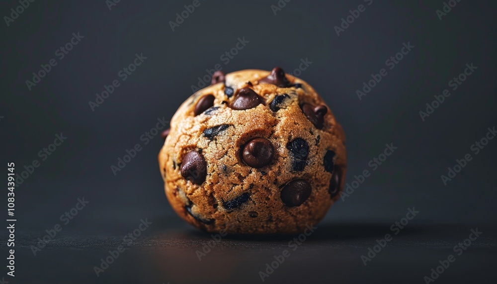 Obraz premium A single chocolate chip cookie on a dark background.