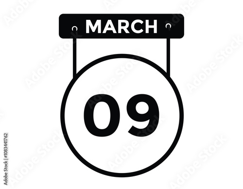 March 9 calendar icon Date Month calendar icon vector illustration
