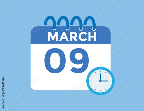 March 9 calendar icon Date Month calendar icon vector illustration
