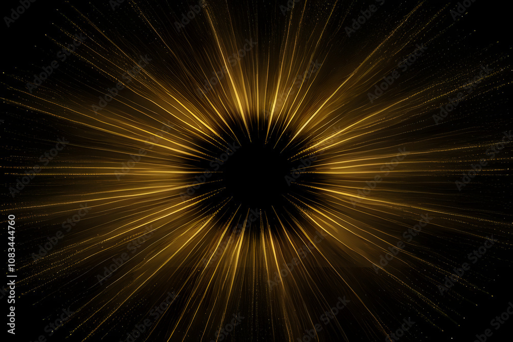Obraz premium White and golden beams of bright light shining on black background