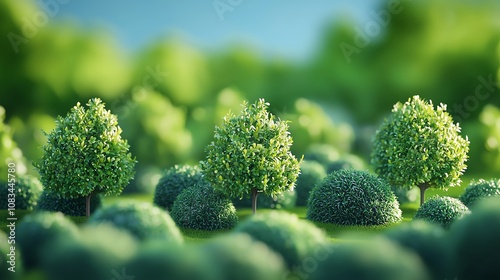 Forest ecosystem capturing carbon, net zero nature, 3D illustration photo