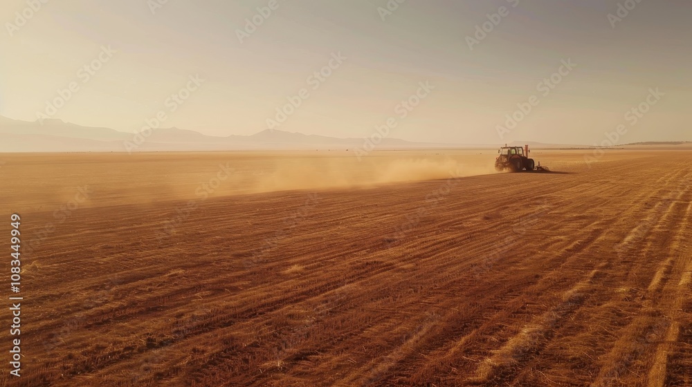 Obraz premium Tractor Cultivating Arid Land 