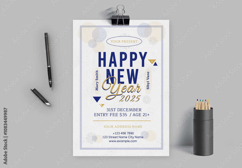 Happy New Year Flyer 2025 Layout Stock Template | Adobe Stock