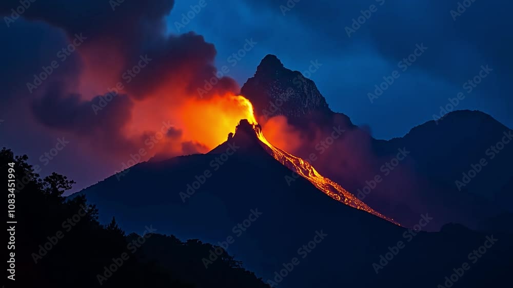 Volcano Eruption at Night: Fiery spectacle of a volcano erupting at ...