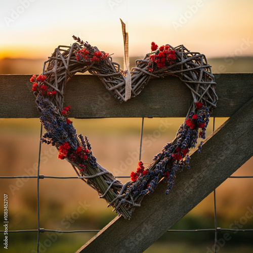 A heart-shaped wreath of tw...