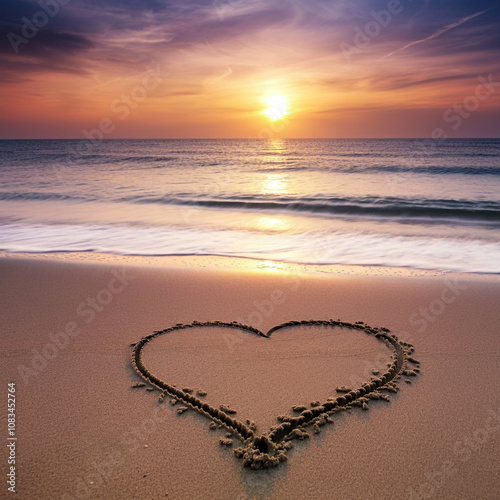 A heart drawn on a sandy be...