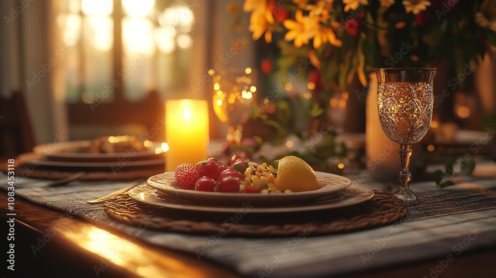 Fototapeta premium Joyful Family Meal: Celebrating the New Home Around a Beautifully Set Dining Table