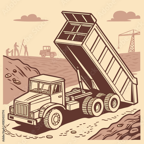  Industrial 12-Wheel Dump Truck Unloading Sand at a Construction Site