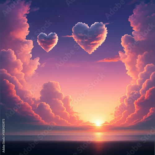 Two heart-shaped clouds glo...