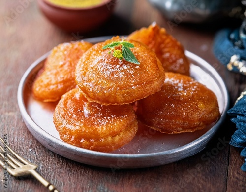 Malpua - Traditional Indian sweet pancake coated in sugar syrup photo