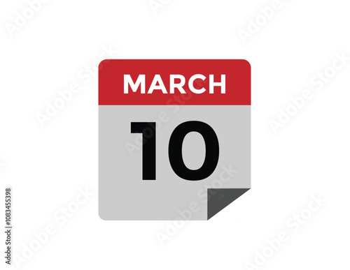 March 10 calendar icon Date Month calendar icon vector illustration
