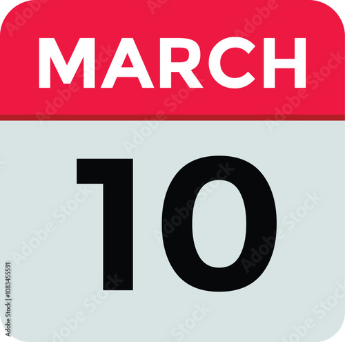 March 10 calendar icon Date Month calendar icon vector illustration
