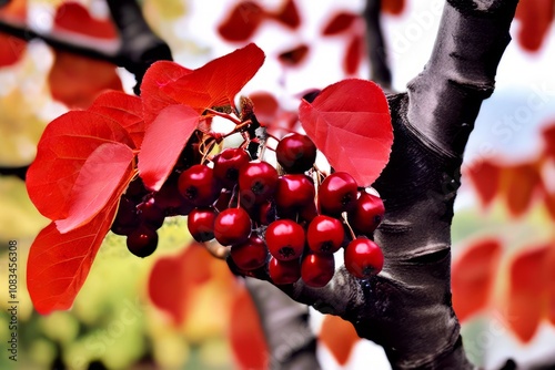 black guma tree with a distinctive dark bark and berries that tu