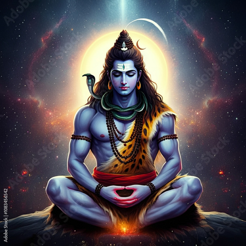 Lord Shiva meditating with ...