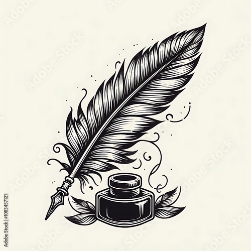 Quill pen and inkwell illustration.