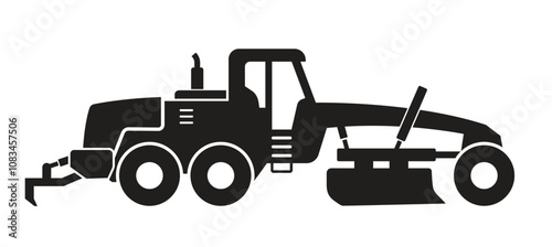 simple road grader silhouette side view simplified vector isolated on transparent background