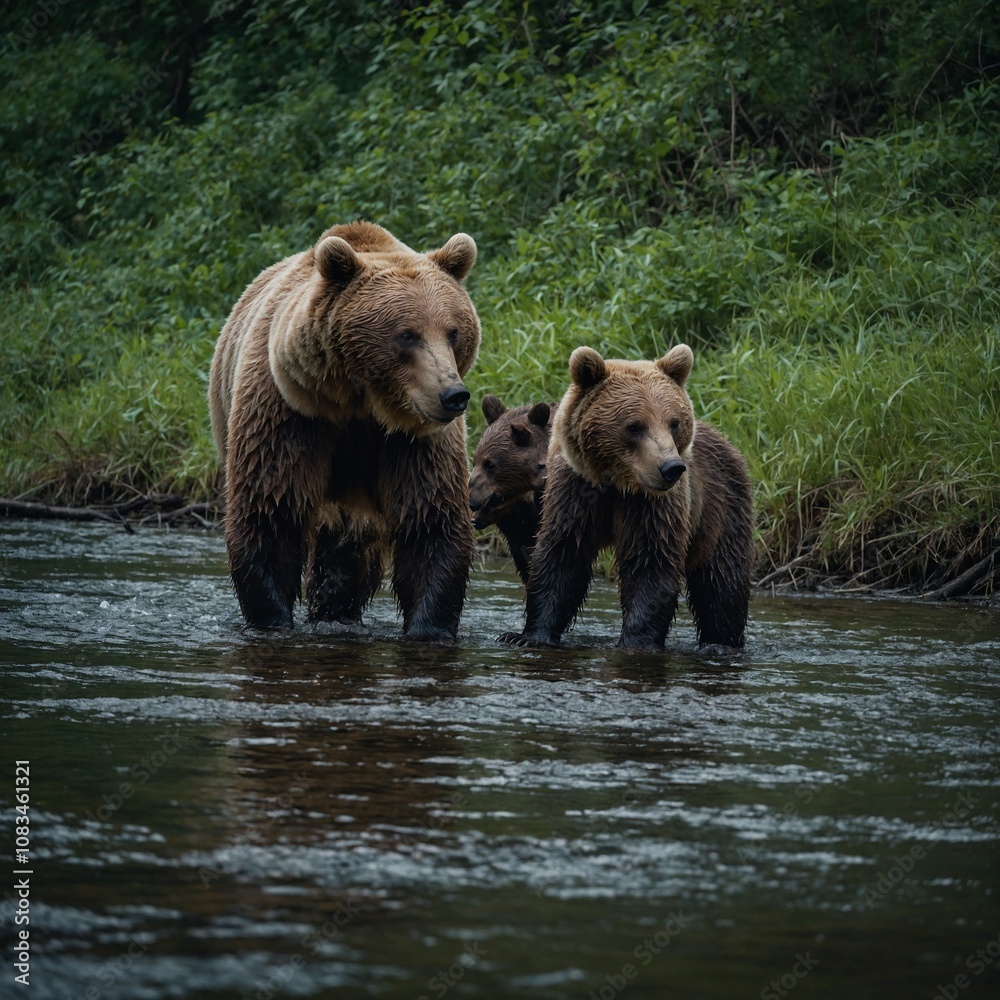 Fototapeta premium brown bear in the lake