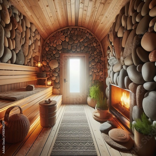 A sauna built using natural stone walls that retain heat efficie photo