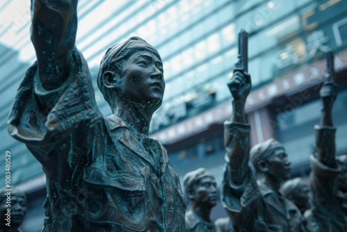 Bronze Sculptures Depicting Brave Figures of Resistance in a Contemporary Urban Setting Celebrating Courage and Historical Legacy