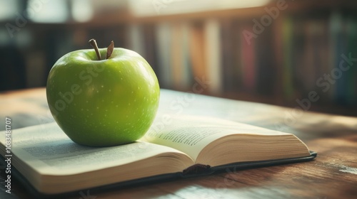 Green Apple on Open Book