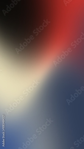 Blurred gradient background; black, beige, red, blue hues blend smoothly.
