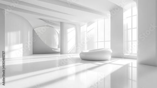 Stylish Avant Art Gallery setup presenting contemporary ceramics in a bright, State-of-the-art showroom with epoxy resin flooring, high gloss and perfect coverage, 