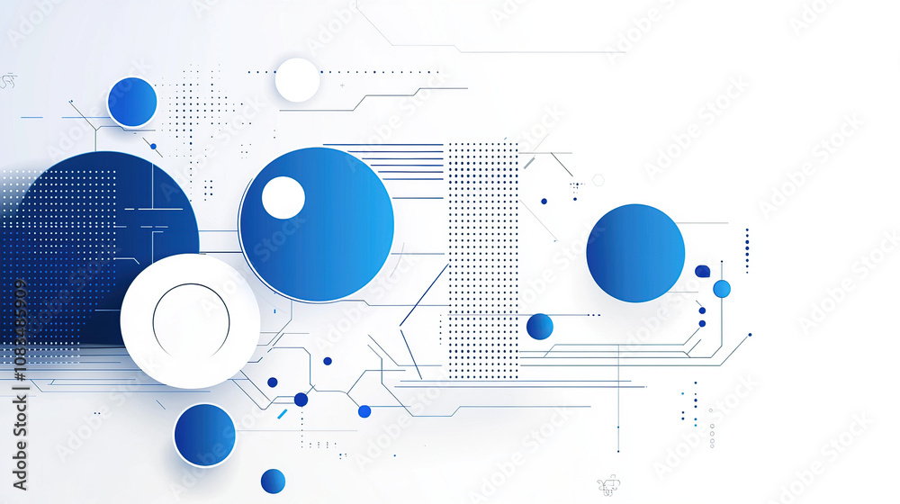 Obraz premium Blue technology background, blue circles and lines on a white background, vector illustration style
