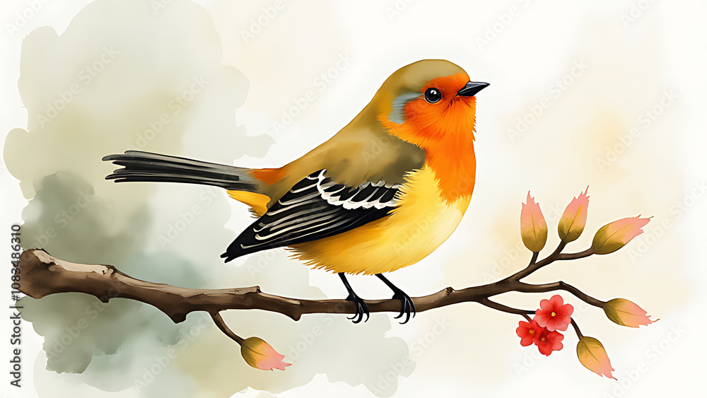Fototapeta premium water color bird on a branch