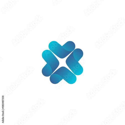An abstract logo design featuring four overlapping heart shapes in a circular arrangement.