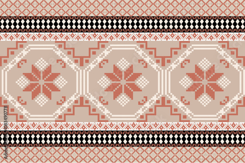 Art Abstract with Pixel Art Designs. Traditional Cross Stitch needlework. Geometric Ethnic Pattern, Embroidery, Textile Ornamental, Fabric, Hand Stitch Pattern, Cultural Stitching Pixel Art