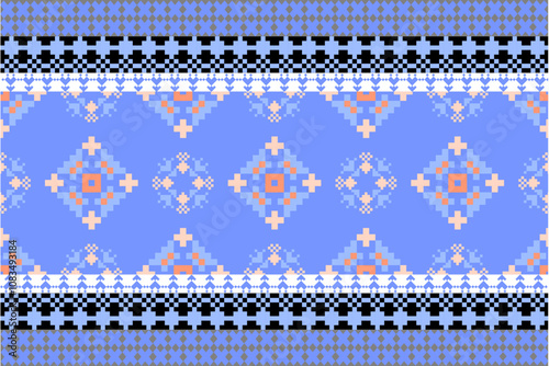 Art Abstract with Pixel Art Designs. Traditional Cross Stitch needlework. Geometric Ethnic Pattern, Embroidery, Textile Ornamental, Fabric, Hand Stitch Pattern, Cultural Stitching Pixel Art