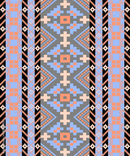 Art Abstract with Pixel Art Designs. Traditional Cross Stitch needlework. Geometric Ethnic Pattern, Embroidery, Textile Ornamental, Fabric, Hand Stitch Pattern, Cultural Stitching Pixel Art