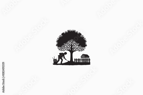 A  Alder tree vector silhouette black and white image made by adobe illustrator..eps