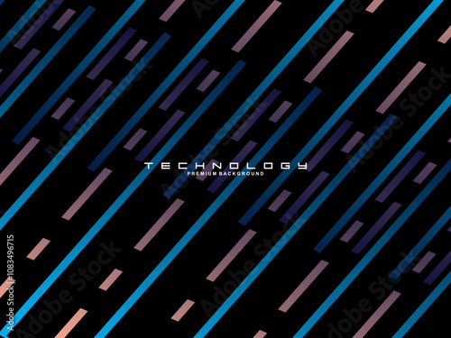 Tech Fashion Print Design with Neon Lines and Lines. Futuristic Background. Bright Stripes on Dark Background suitable for textiles, fabrics, digital technology, websites, etc.