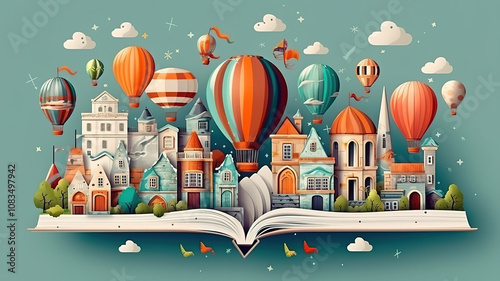 Amazing vibrant canvas of hot air balloons floating across a surreal landscape