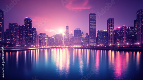 Wallpaper Mural Cityscapes and reflections on the water at dusk during the Christmas and New Year festivals. Torontodigital.ca