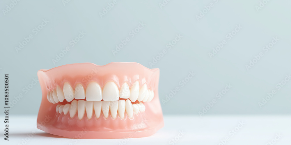 Obraz premium Realistic denture model on light background for dental care and health concepts