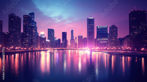 Wallpaper Mural Cityscapes and reflections on the water at dusk during the Christmas and New Year festivals. Torontodigital.ca